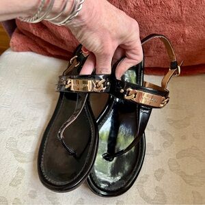 Coach Caterine Black Patent Leather and Gold Sandal 8B